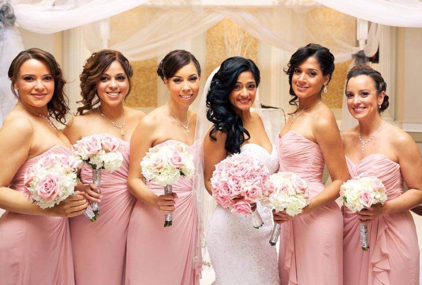 Model wearing a bridesmaids dress