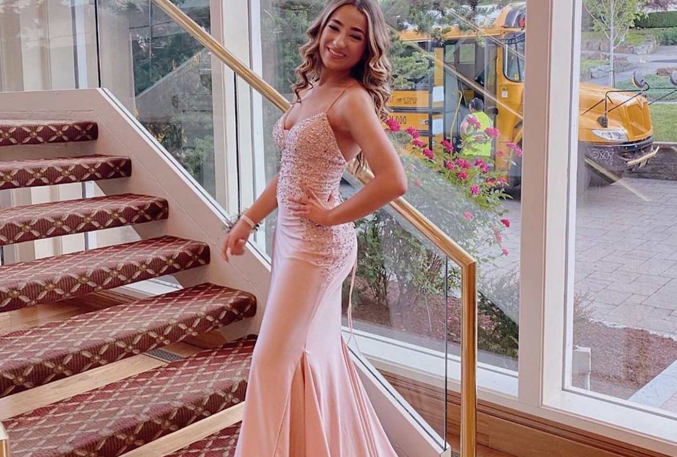 Model wearing a prom dress